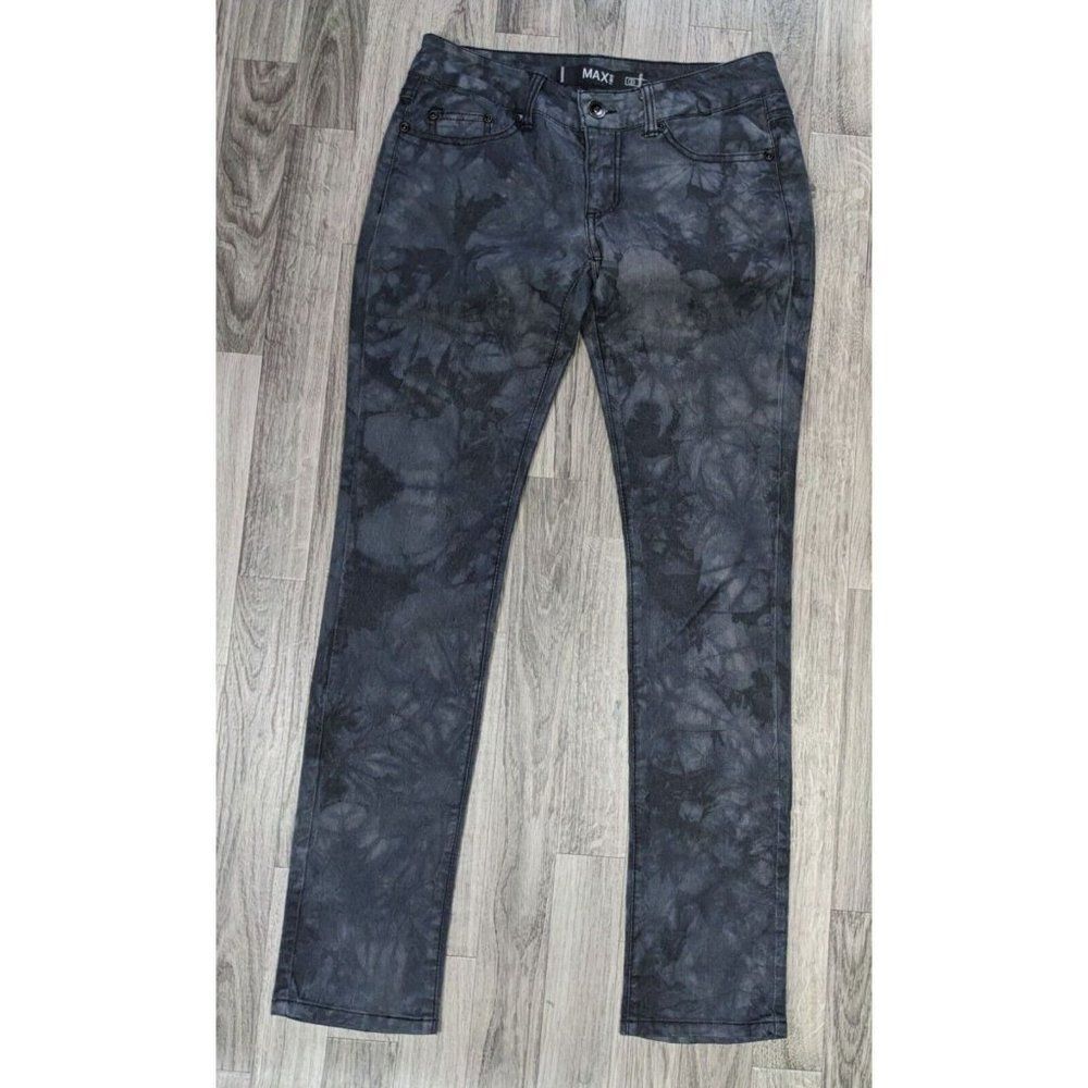 Max Rave Size 3 Pockets Skinny Leg Patterned Grey Black Denim Jeans